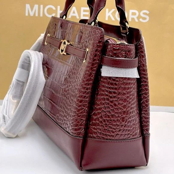NWT MICHAEL MICHAEL KORS Reed
Large Croc-Embossed Leather Belted
Satchel Oxblood - Picture 6 of 16